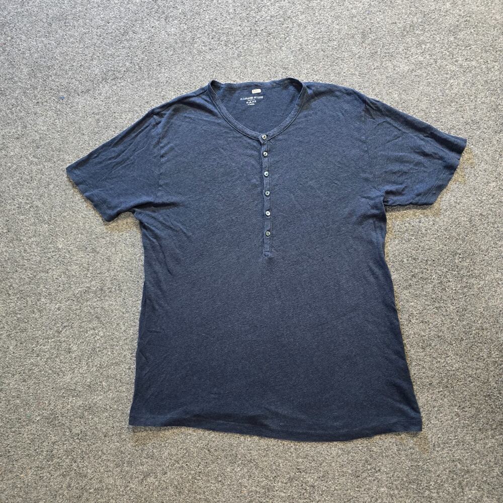 Filatures Du Lion Top Womens Size XL Blue Henley Linen Short Sleeve Casual Basic